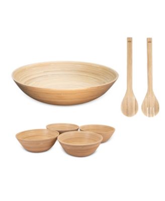 Lexa Bamboo 7-Piece Handcrafted Salad Serving Bowl Set