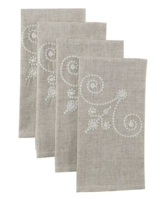 French Perle Linen Embroidered Napkins, Set of 4