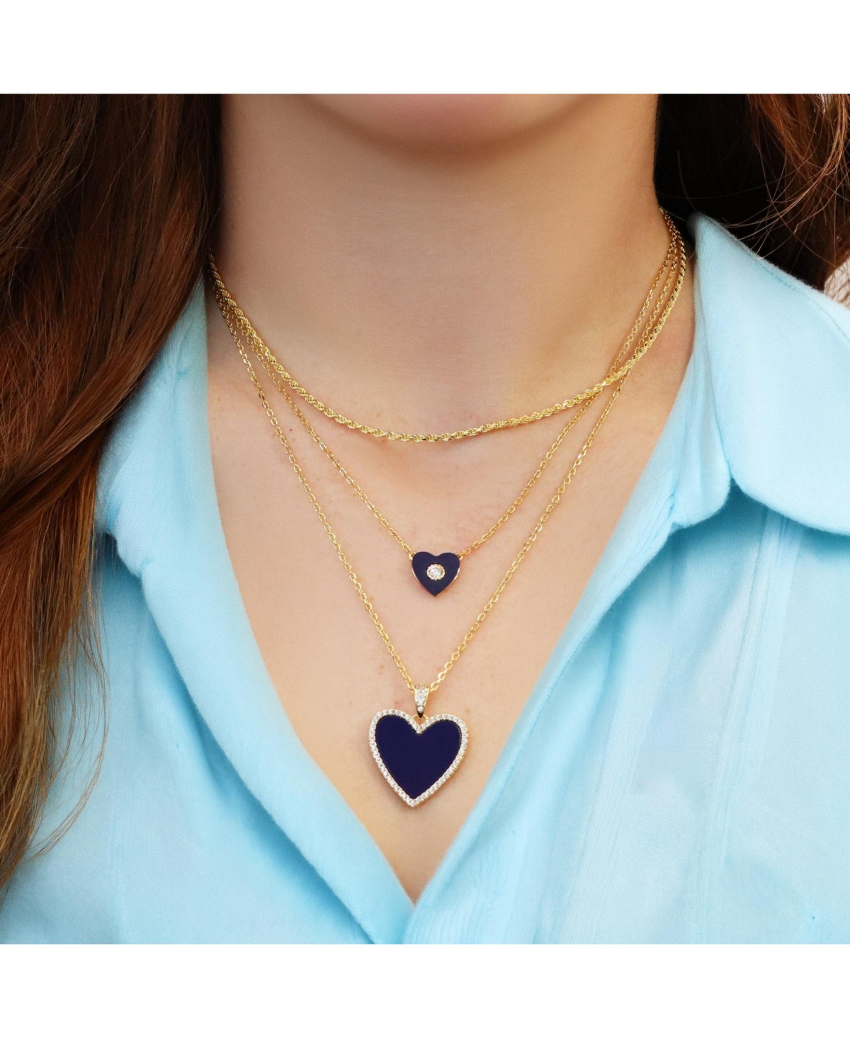 The Lovery Large Lapis Cz Halo Heart Necklace 14K Gold-Plated Sterling Silver