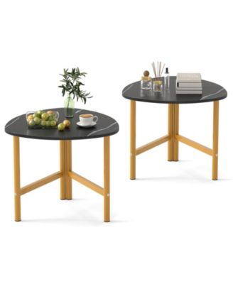 2Pieces Triangle Coffee Table With Metal Legs Industrial Center Table for Living Room
