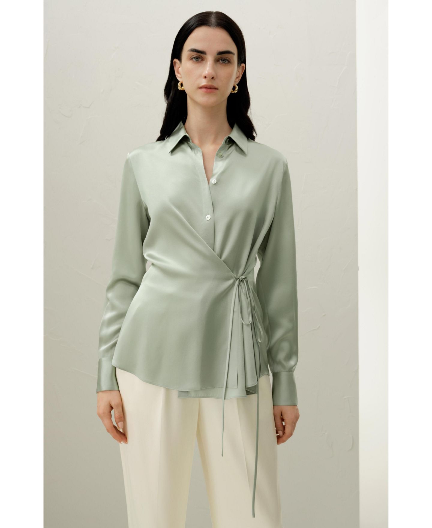 Женская рубашка LILYSILK Convertible Silk Charmeuse, цвет: Бледный бирюзовый — фото 4