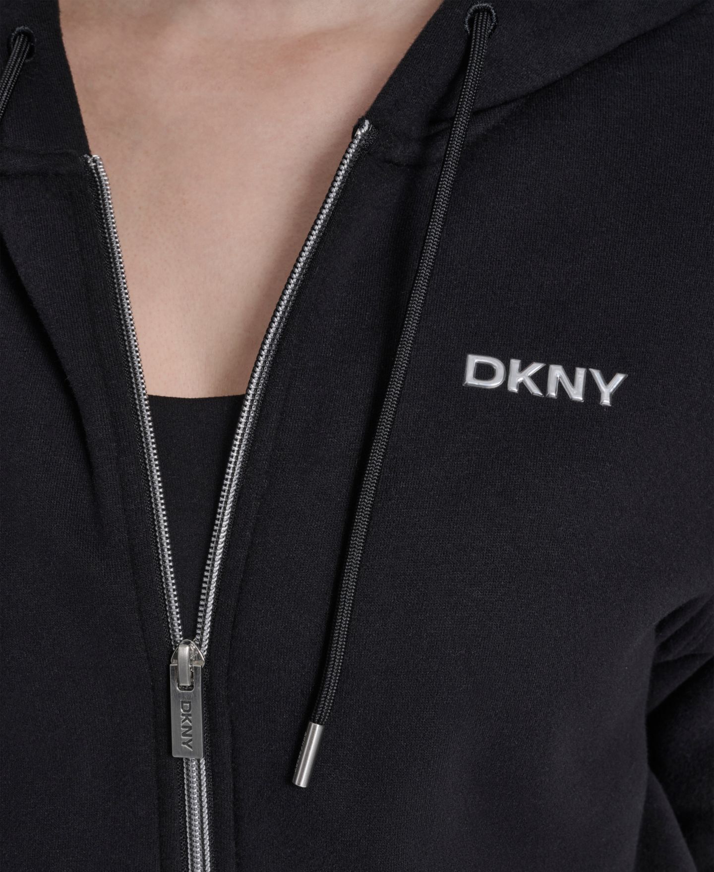 Женское худи DKNY Sport Metallic Bubble Logo Full-Zip, цвет: Чёрный — фото 4