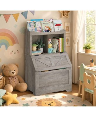 Kids Toy Storage Organizer, Kids Bookshelf and Toy Storage with Flip-Top Lid and Cubby, Wood Kids Bookcases Fit for Playroom, Children's Room