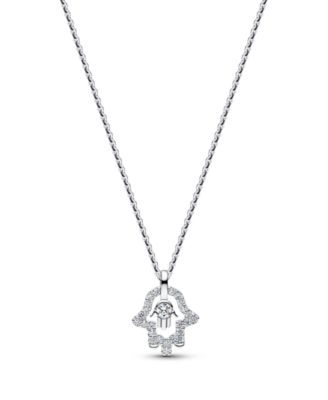 Talisman Sterling Silver Lab-Grown Diamond Hamsa Hand Pendant Necklace