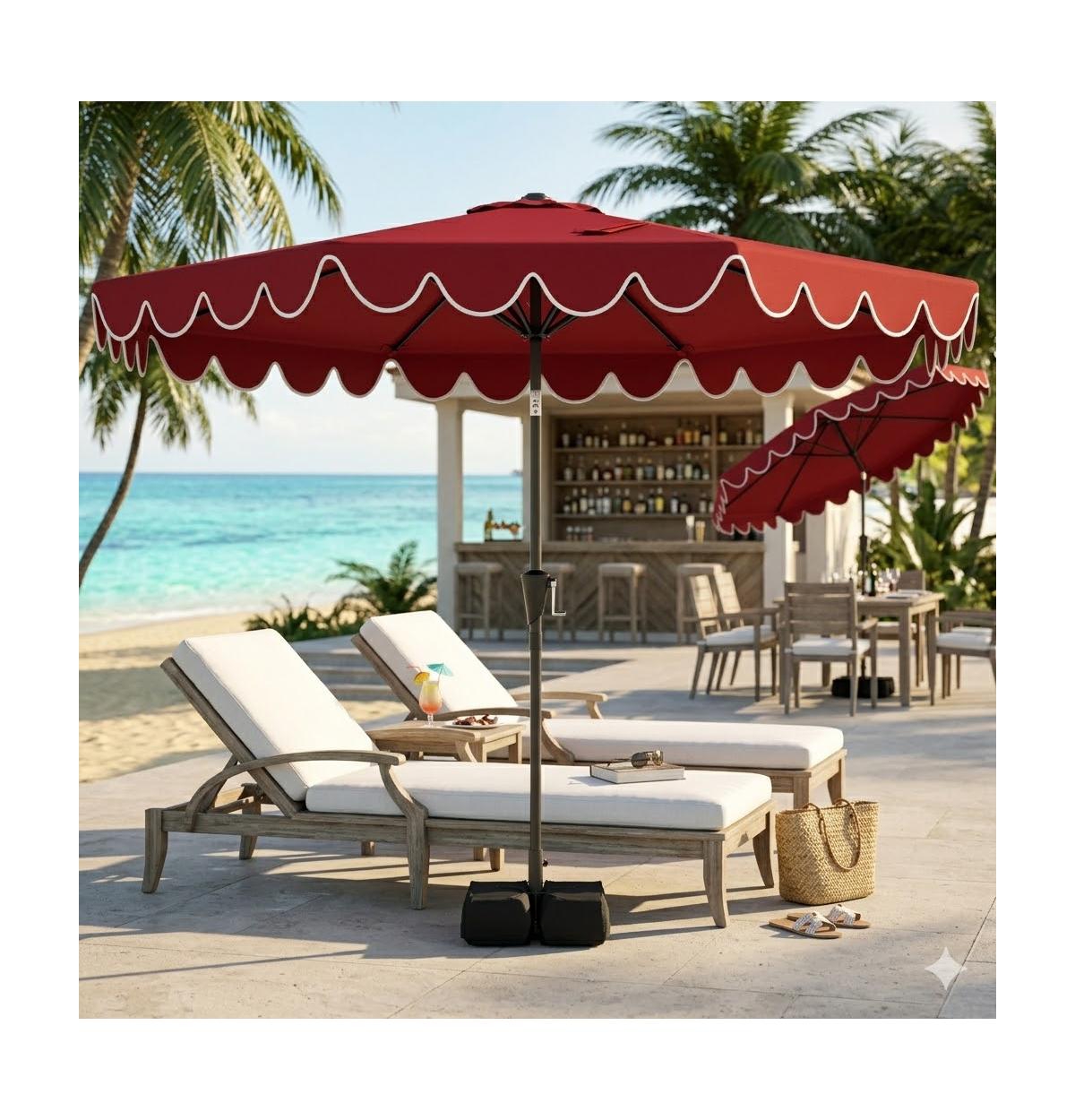 Slickblue Outdoor Umbrella with Stable Weighted Base and Sandbags for Patio