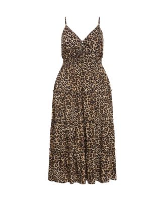 amaya leopard print cut out midi dress AllSaints Amaya Leppo Leopard-print Cut-out Stretch-woven Midi Dress in  White