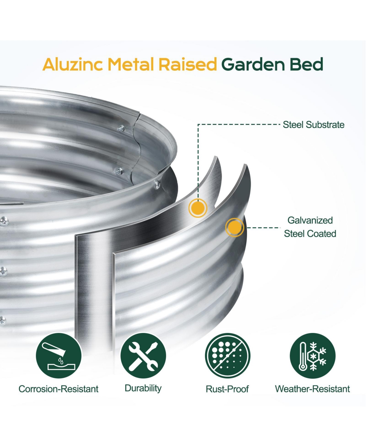 Aoodor Galvanized Raised Garden Bed Kit, Oval Planter Box for Vegetables, Flowers, and Herbs