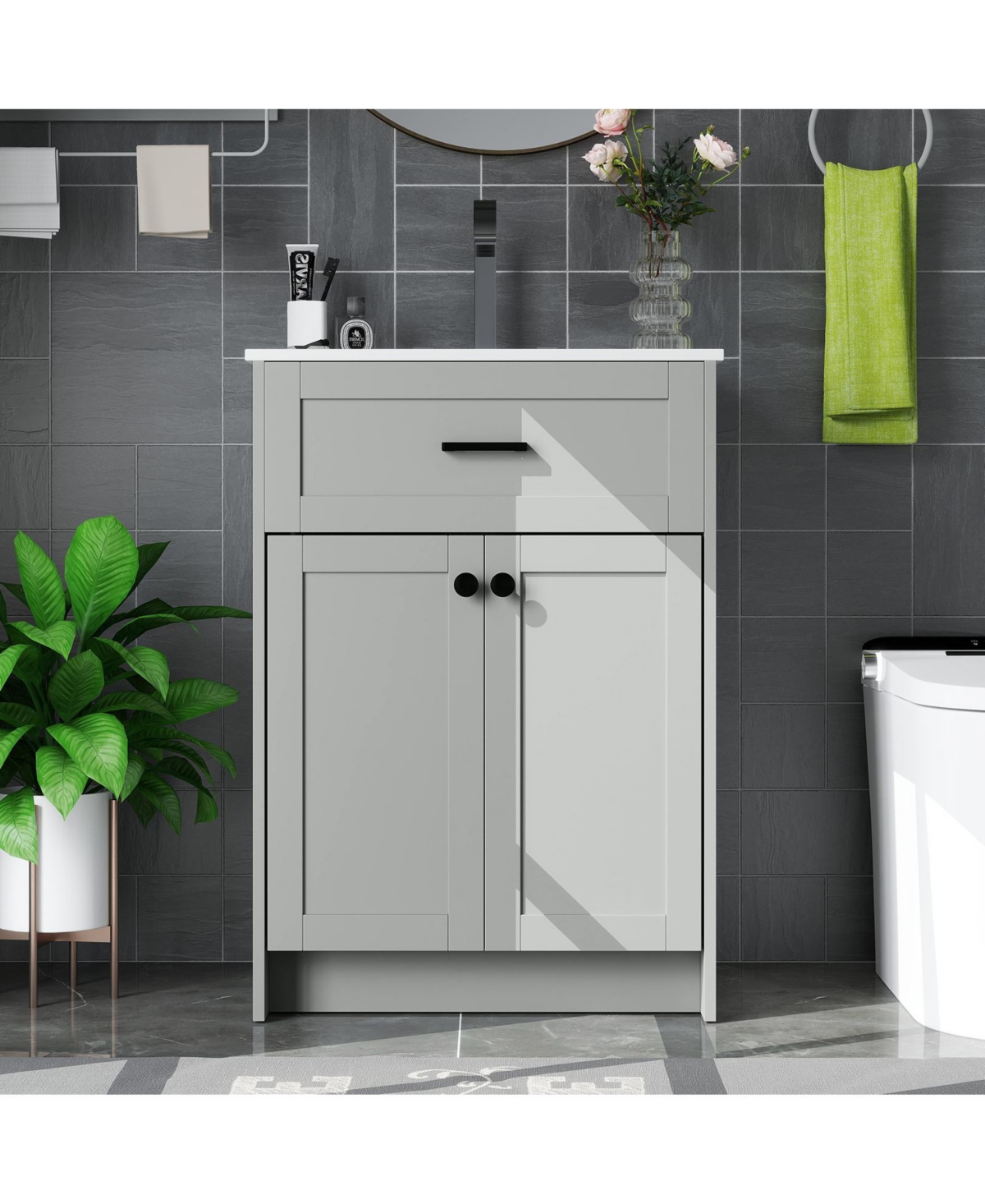 Casainc Bathroom Vanity Unit with Basin and Double Door Storage Cabinet