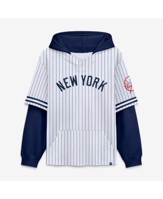 Men's White/Navy New York Yankees Relaxed Fit Layered Pinstripe Hoodie