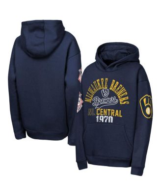Big Boys and Girls Navy Milwaukee Brewers Premium Sweep Fleece Hoodie