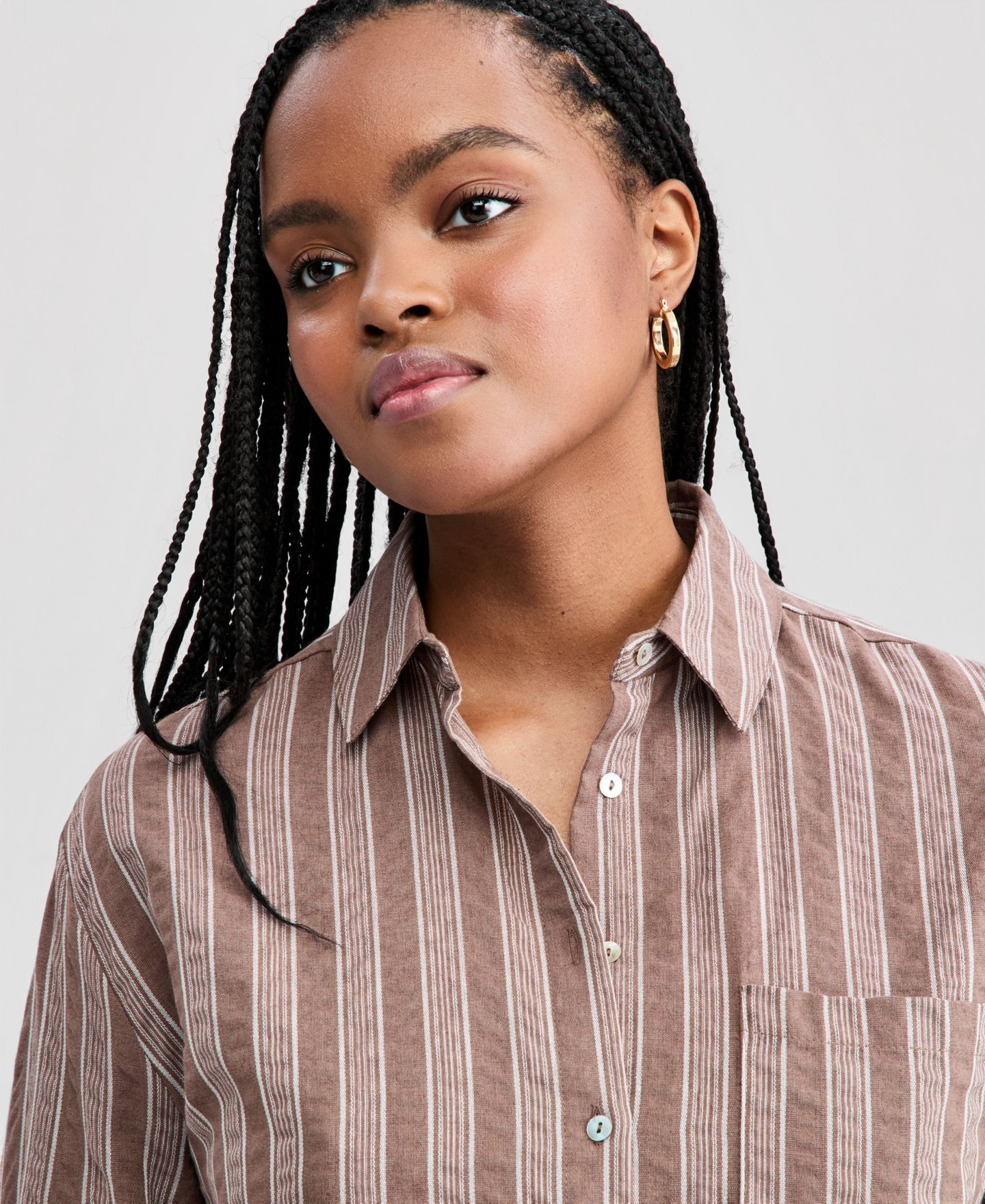 Женская рубашка And Now This Petite Oversized Stripe Collared, цвет: Коричневый полосатый — фото 3