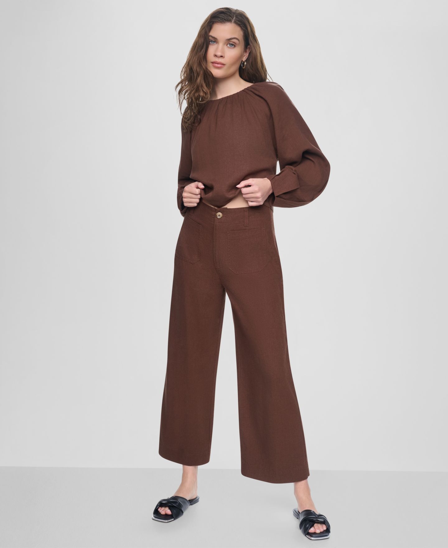 Женские брюки DKNY Jeans High-Rise Cropped Wide-Leg, цвет: Каштановый — фото 2