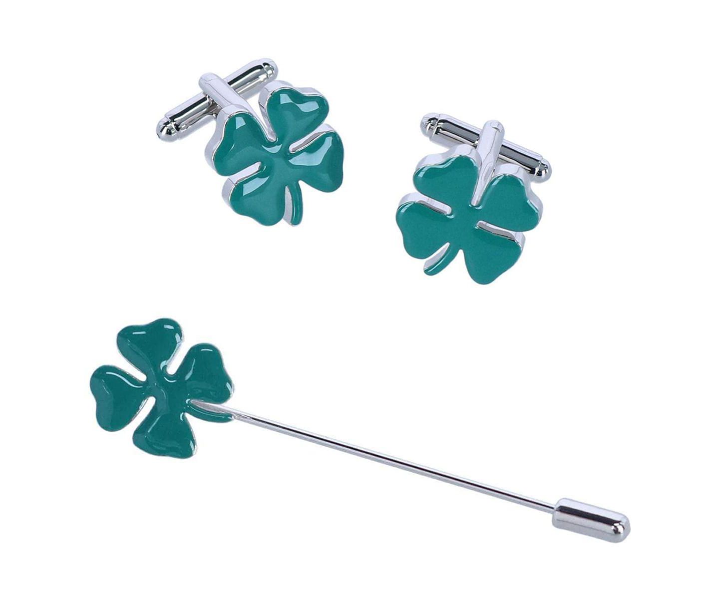 Мужские аксессуары TRAFALGAR Shay Shamrock Novelty Cufflinks and Lapel Pin Set, цвет: Зелёный — фото 1