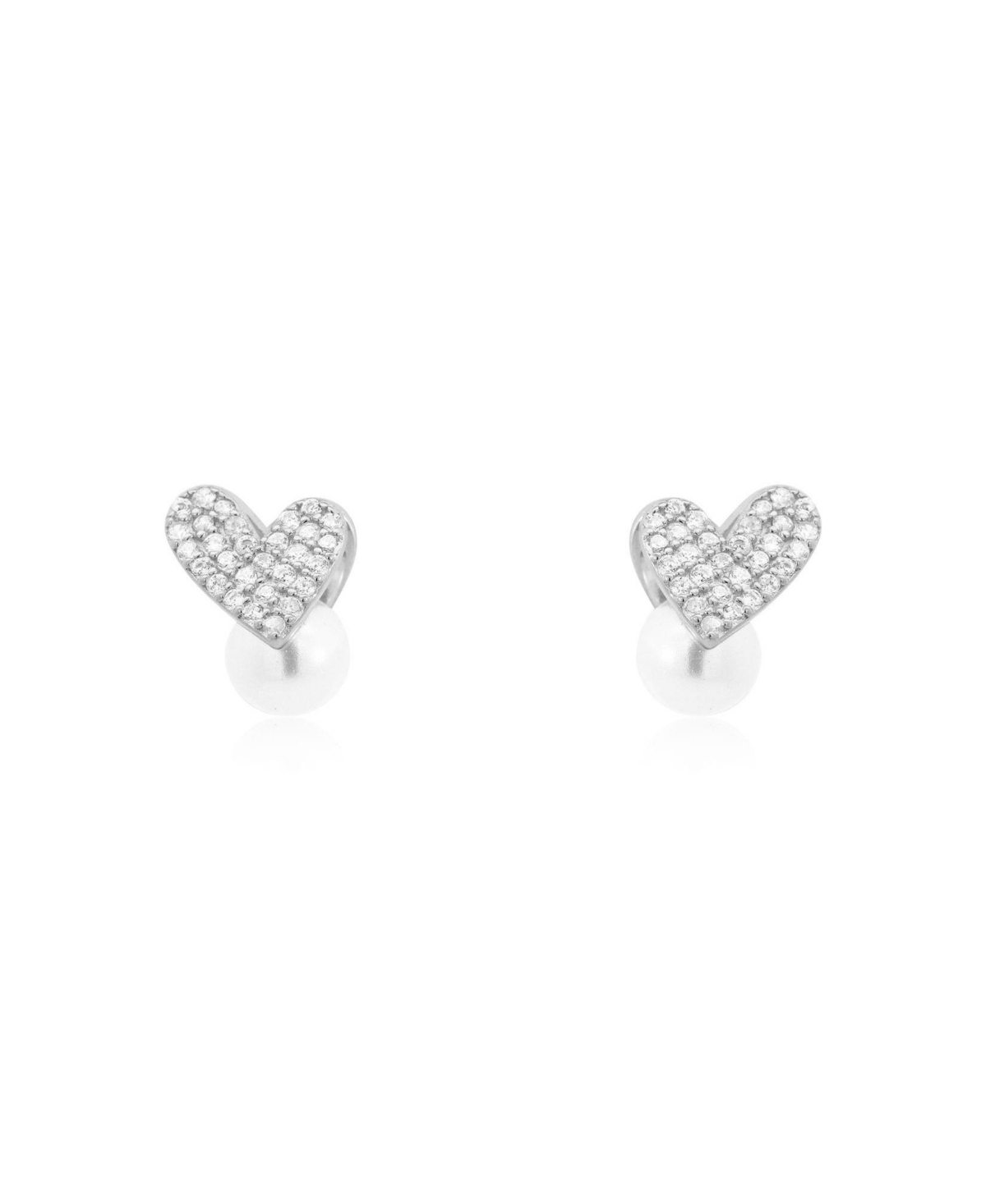 The Lovery Pearl Heart Cz Stud Earrings Sterling Silver