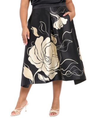 Plus Size Pleated High-Low Midi Skirt