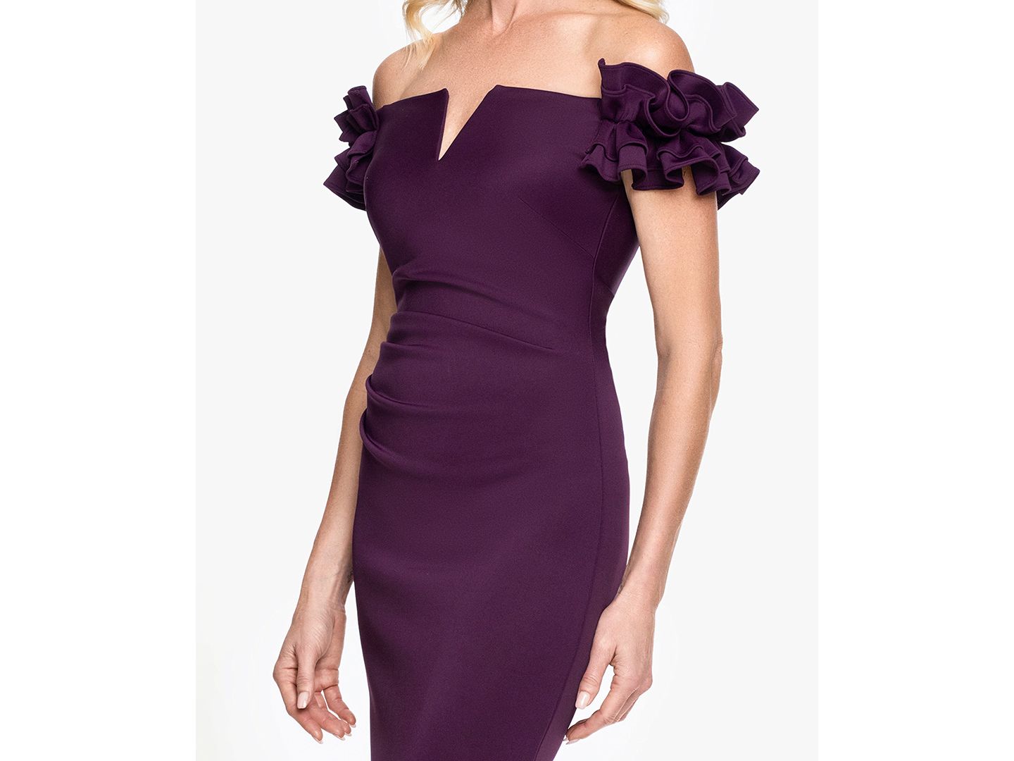 Женские платья XSCAPE Off-The-Shoulder Ruffle-Sleeve Ball Gown, цвет: Сливовый — фото 3