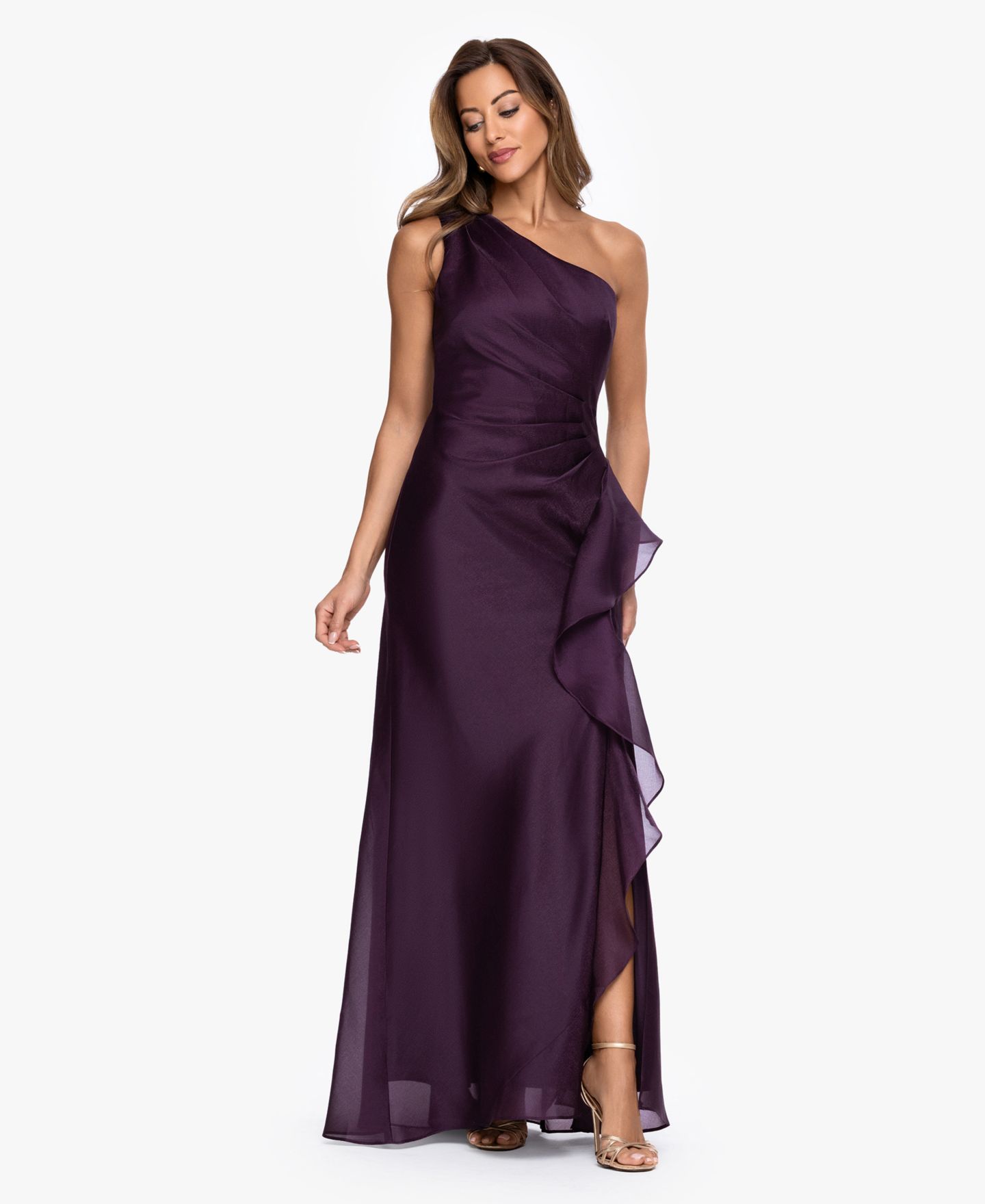 Женское платье XSCAPE One-Shoulder Ruffle Detail Ball Gown, цвет: Сливовый — фото 6