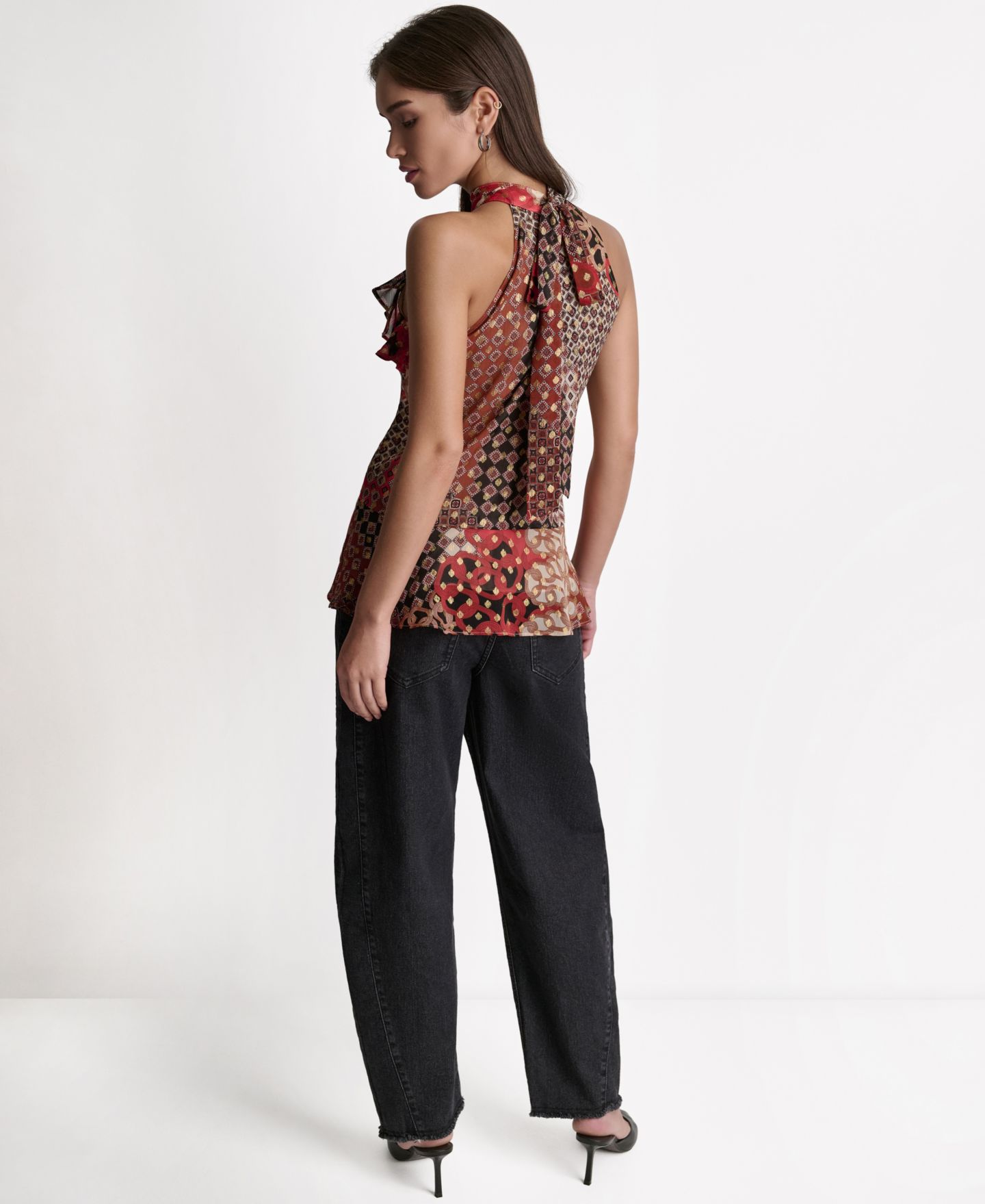 Женский топ BCBG Printed Ruffle Halter Neck Top, цвет: Комбинированный — фото 5