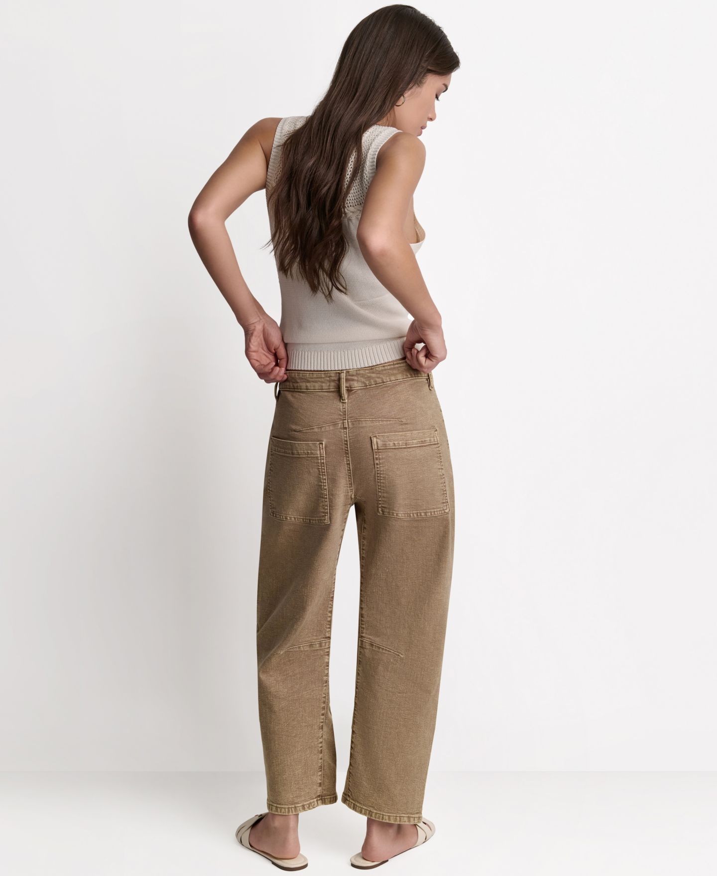Женские брюки BCBG Mid-Rise Barrel Leg, цвет: Джинсовый — фото 6