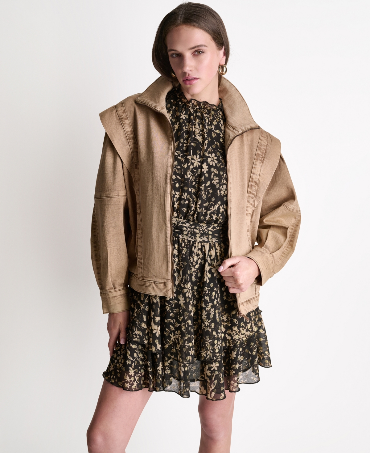 Bcbg Women's Acid Wash Collared Oversize Jacket