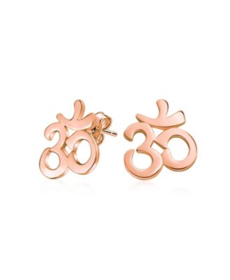 Buddhist Zen Ohm Symbol Stud Earrings in Rose Gold Sterling Silver