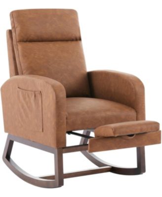 Set of 2 Swivel Rocker Chairs - High Back, Soft Fabric, Adjustable Footrest, Wood Legs, Easy-Clean for Restaurant and Cafe Dining