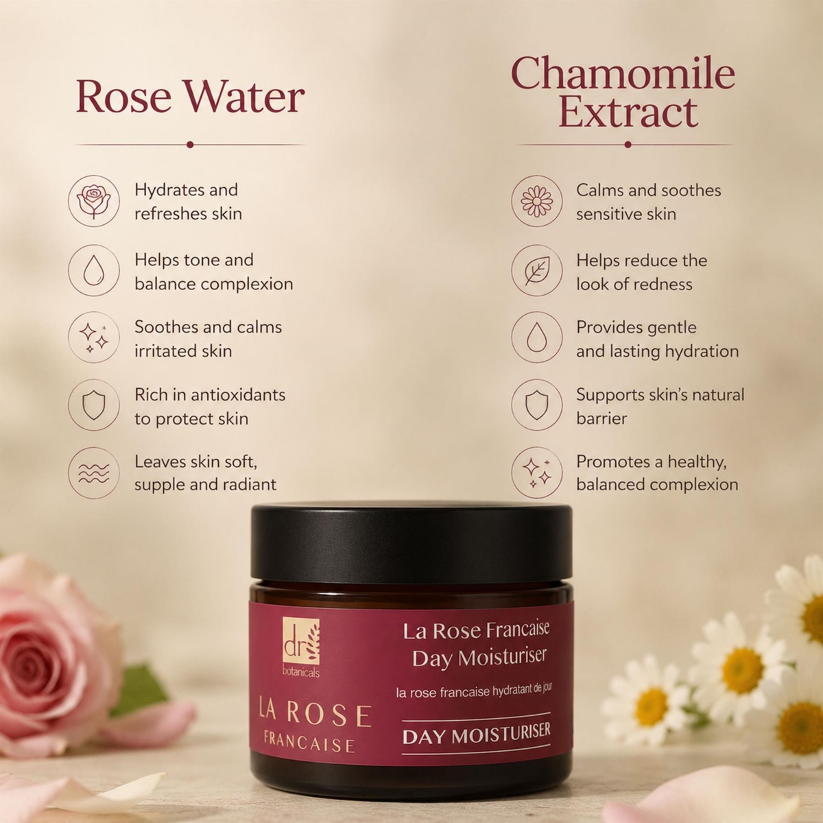 Dr. Botanicals La Rose Francaise Day Moisturiser 50milliliter