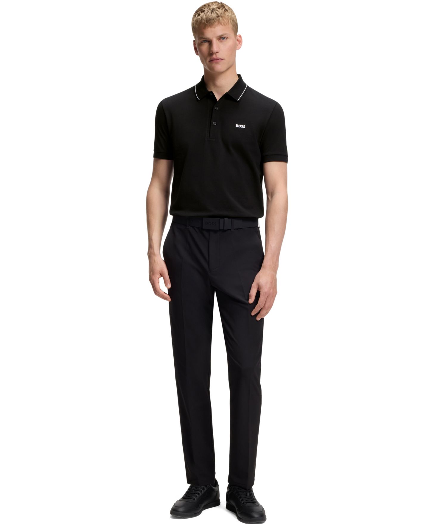 Мужское поло Hugo Boss Tonal Logo Slim-Fit Polo Shirt, цвет: Чёрный — фото 2