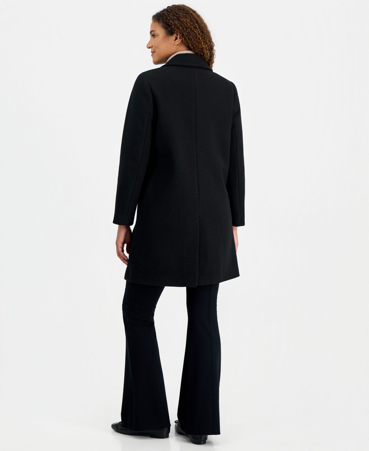 Женское пальто Calvin Klein Single-Breasted Herringbone Walker Coat, Created for Macy's, цвет: Чёрный — фото 3