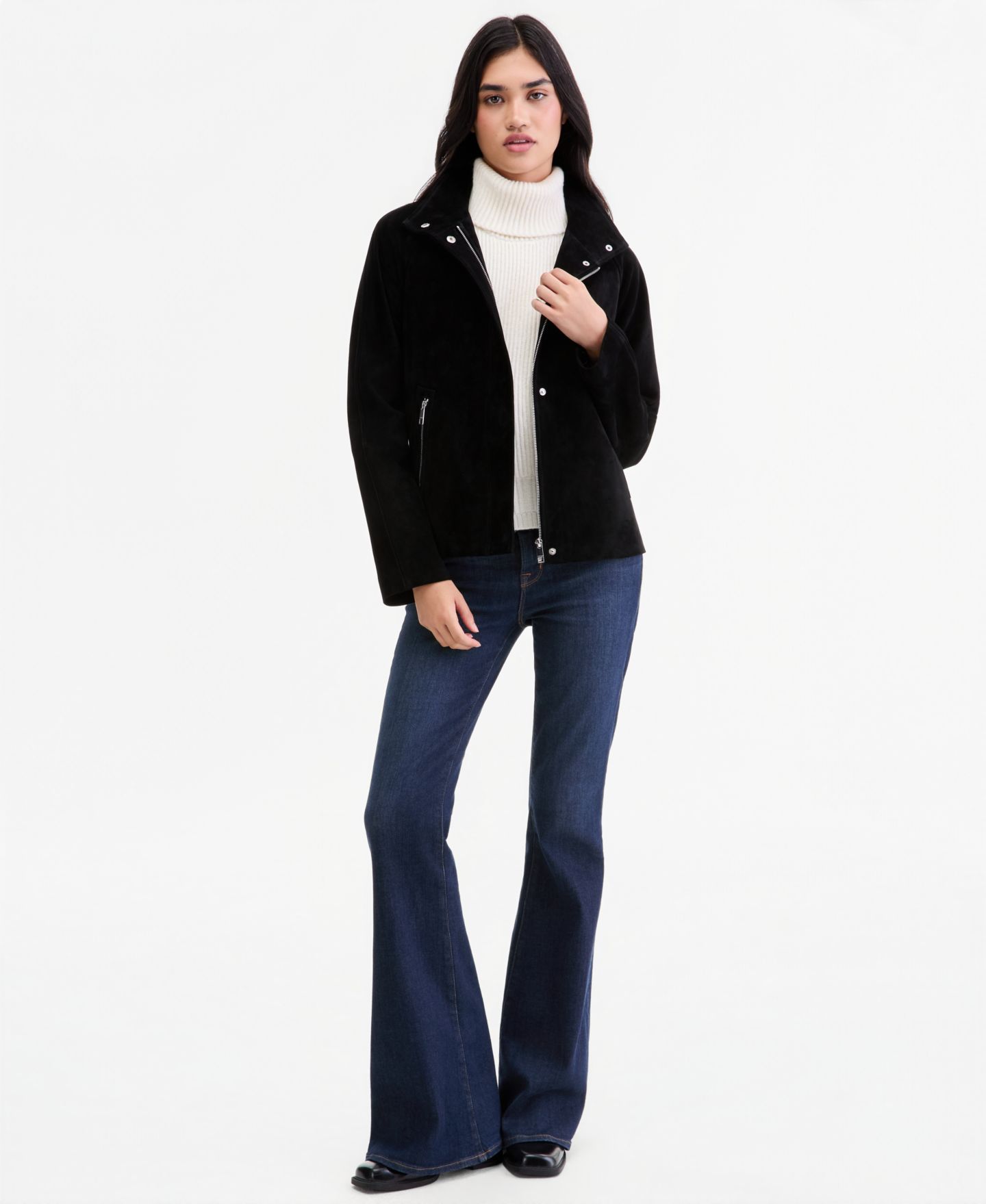 Женская куртка Calvin Klein Suede Zip-Up Jacket, Created for Macy's, цвет: Чёрный — фото 2