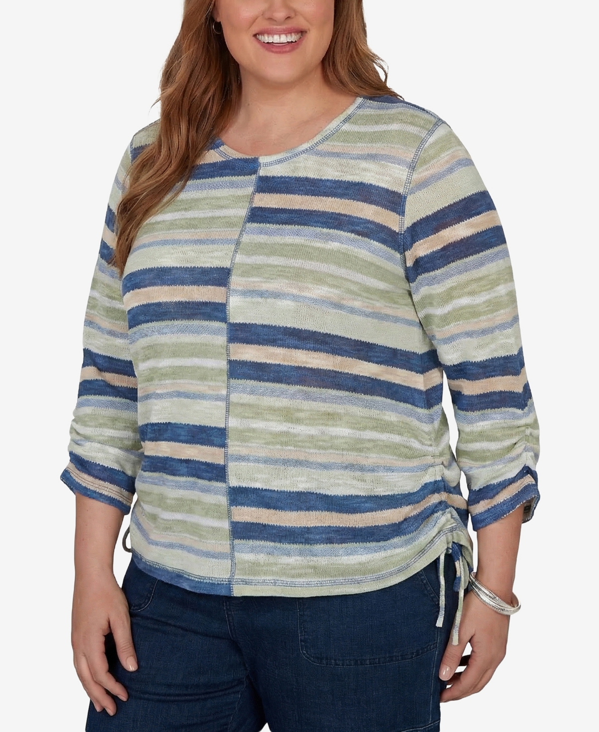 Alfred Dunner Plus Indigo Girls Spliced Multi Stripe Knit Top