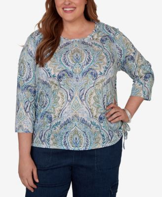 Plus Size Indigo Girls Medallion Print Braided Neck Top