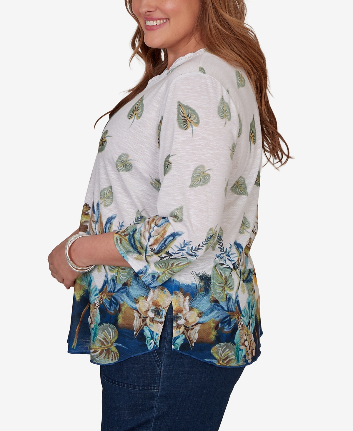 Alfred Dunner Plus Indigo Girls Placed Texture Floral Knit Top