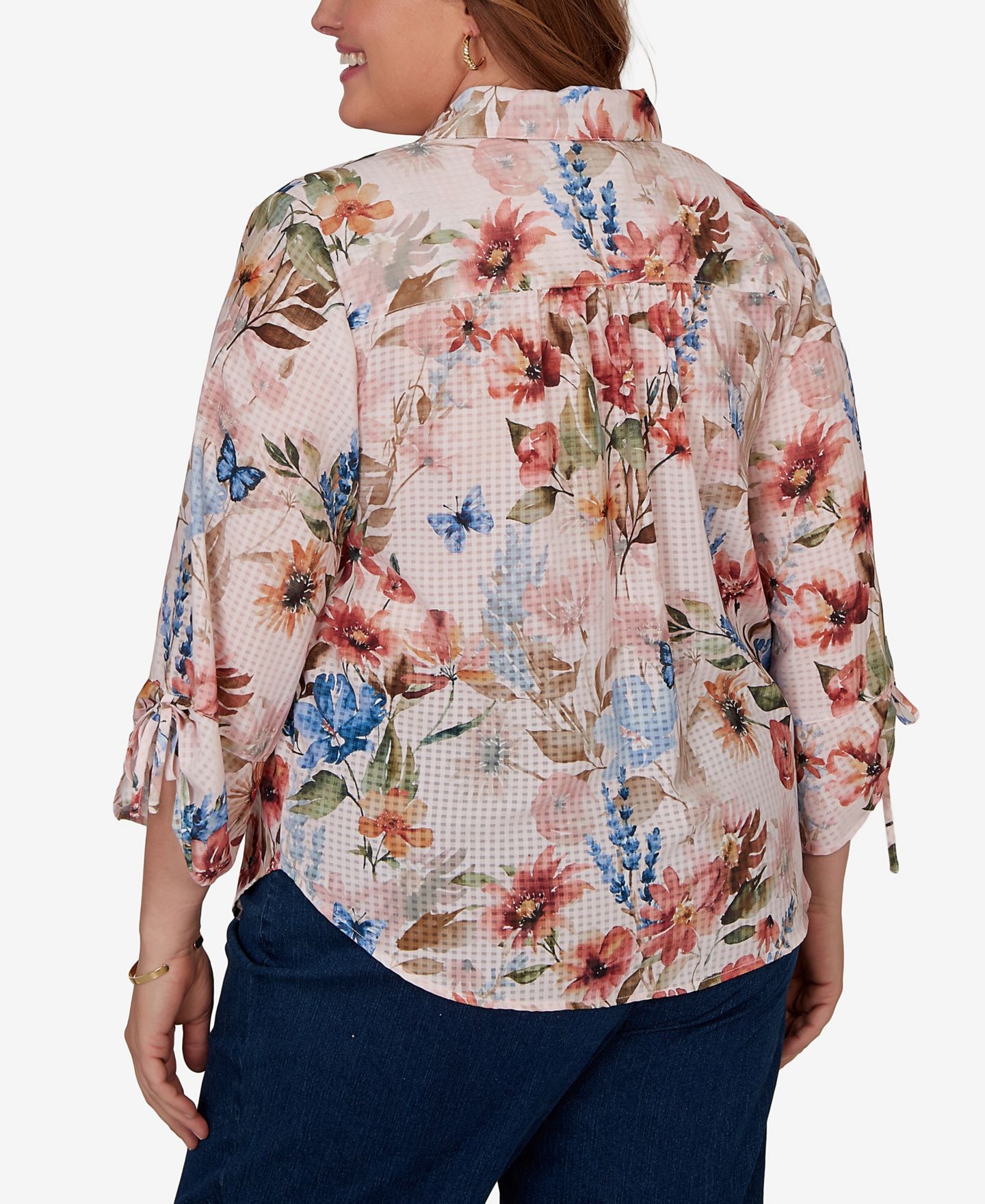 Женский топ Alfred Dunner Plus Size Camden Market Botanical Butterfly Button-Front, цвет: Rsewood — фото 5