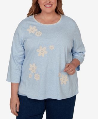 Plus Size Camden Market Floral Stitches Heathered Knit Top