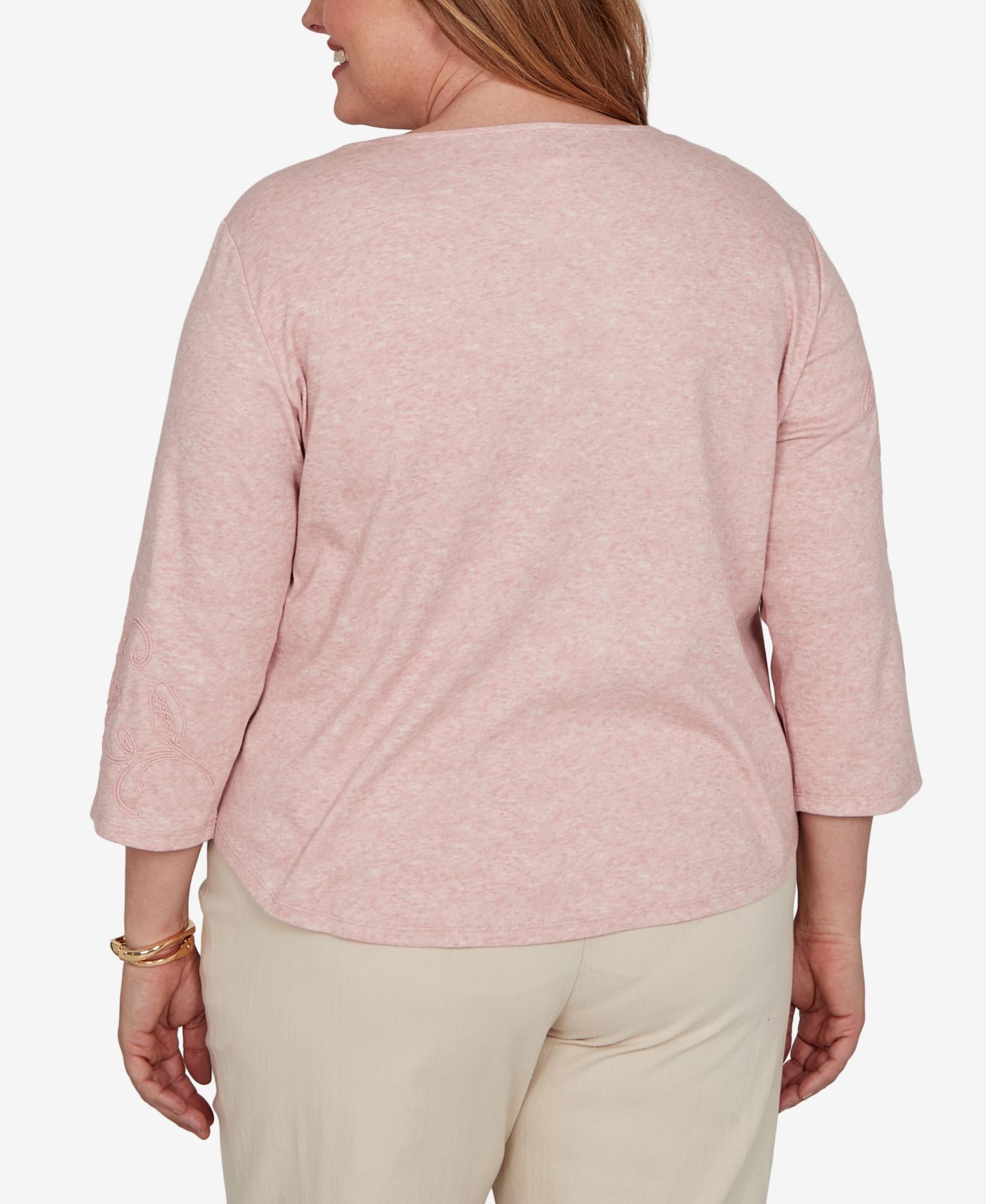 Женский топ Alfred Dunner Plus Size Camden Market Tonal Floral Soutache Knit, цвет: Rsewood — фото 5