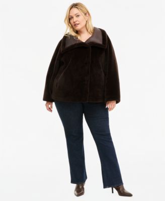 Plus Size Funnel-Neck Teddy Jacket, Created for Macy's
