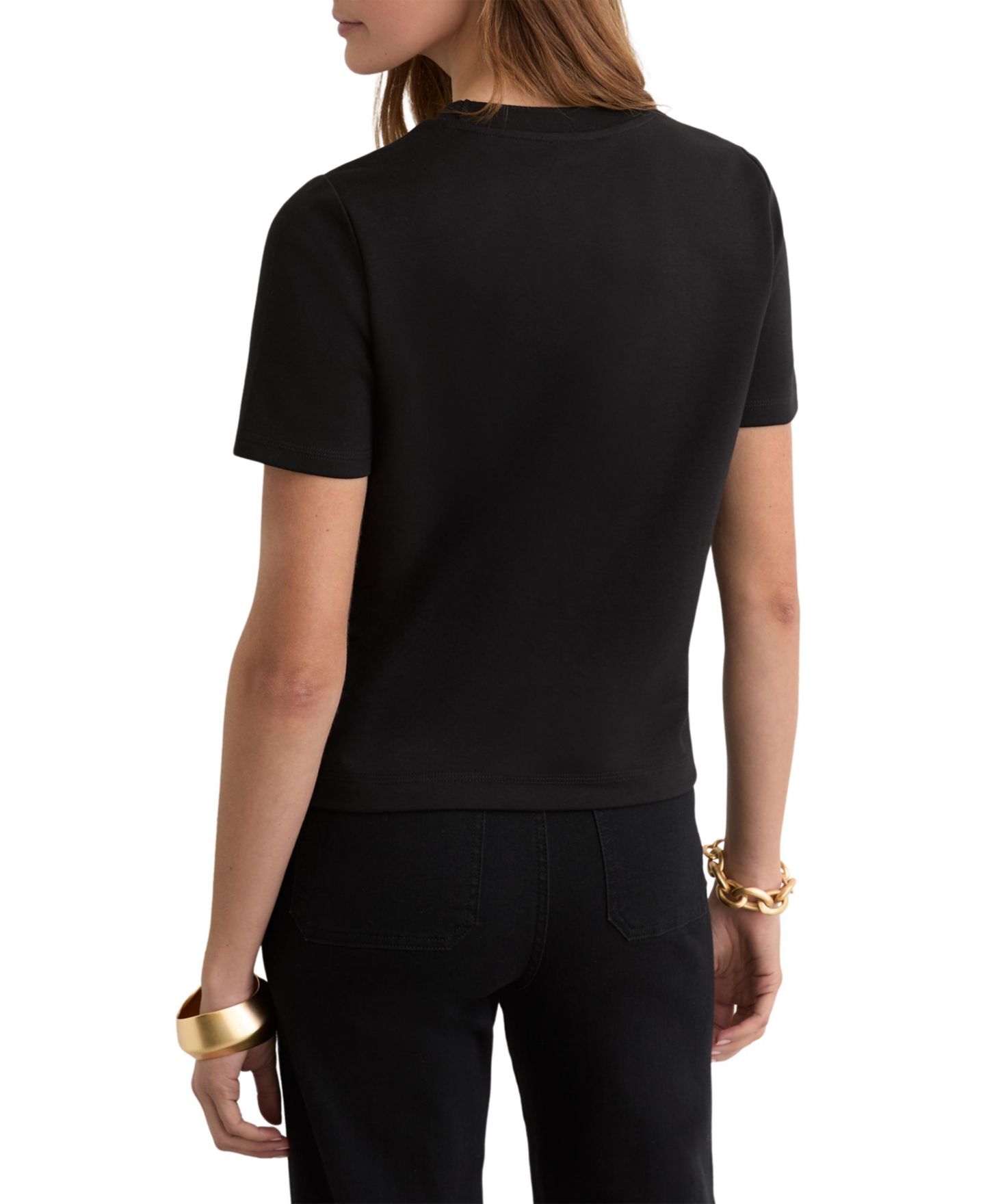 Женская футболка REISS Stretch-Cotton Ribbed-Neck, цвет: Чёрный — фото 3