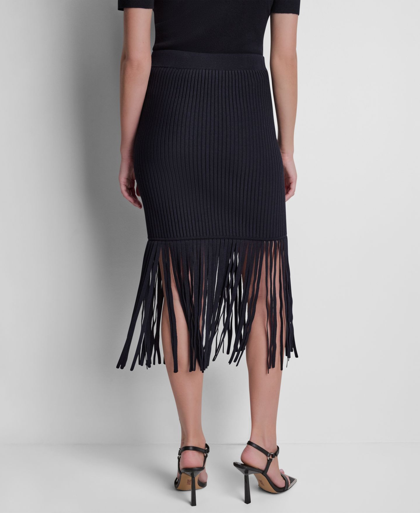 Женская юбка DKNY Cotton-Blend Fringe Sweater Skirt, цвет: Чёрный — фото 5