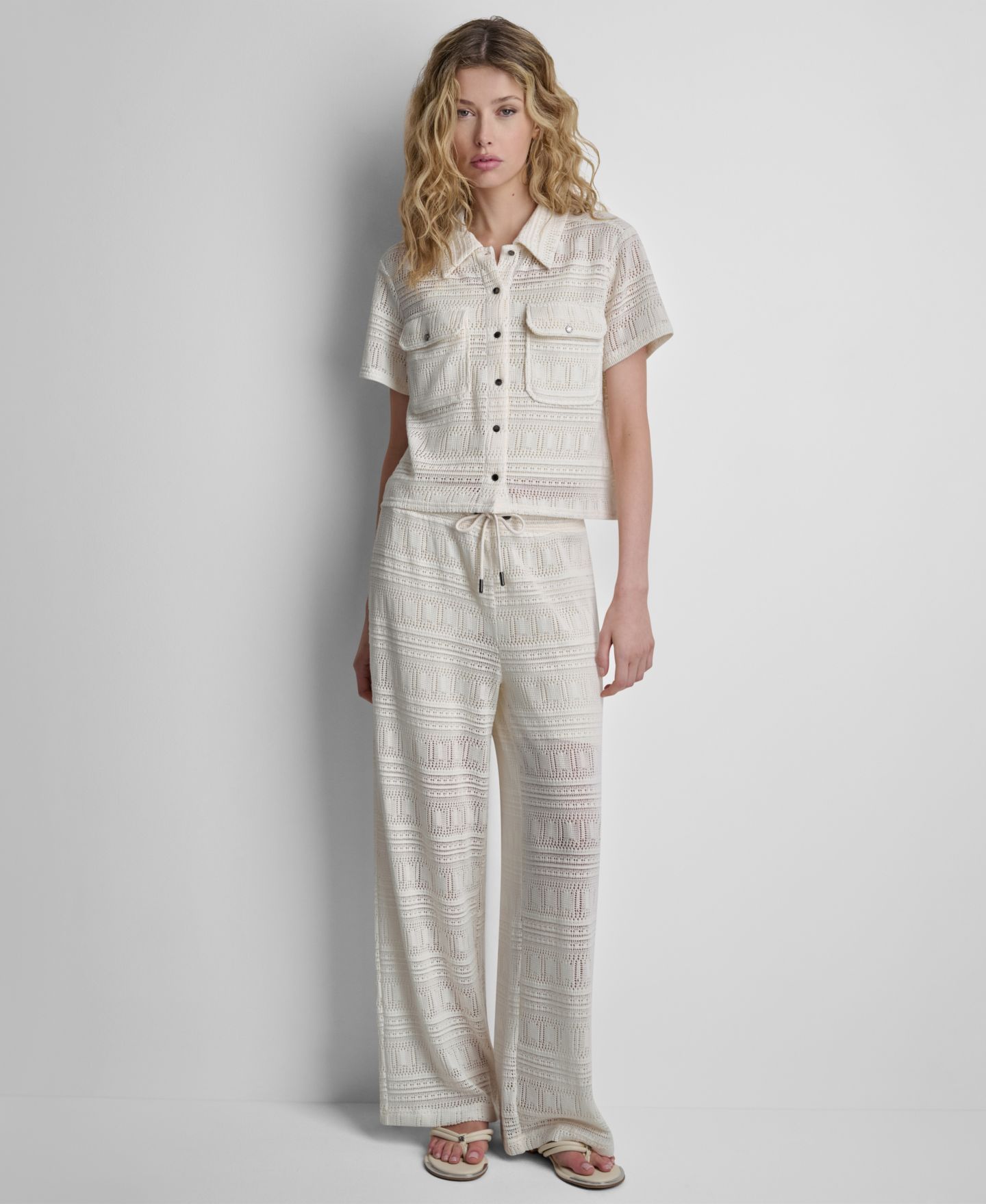 Женские брюки DKNY Straight-Leg Drawstring, цвет: Кокосовый — фото 2
