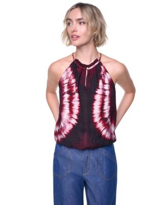 Women's Printed Halter Neck Button Placket Top