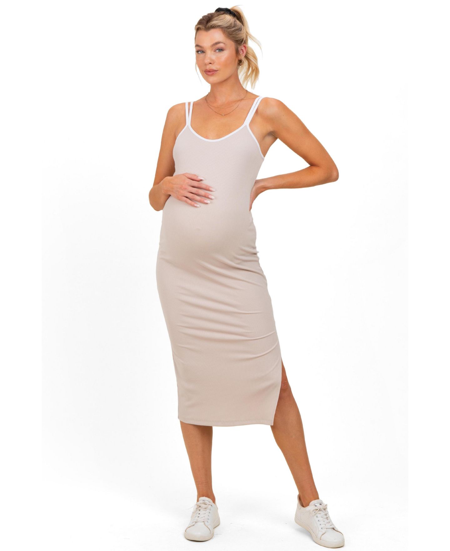 Женское платье Pinkblush Beige Contrast Double Strap Midi, цвет: Бежевый — фото 1