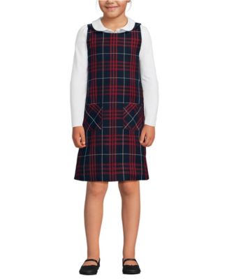 Lands End Big Girls Plaid Button Shoulder Patch Pocket Jumper - Classic navy large plaid 45$