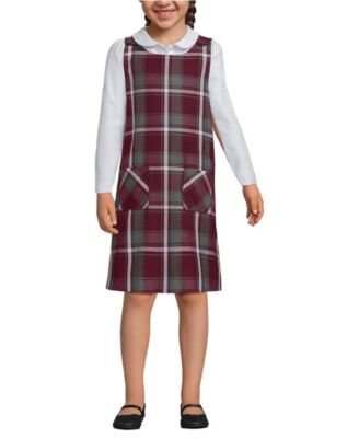 Lands End Big Girls Plaid Button Shoulder Patch Pocket Jumper - Burgundygray plaid 45$