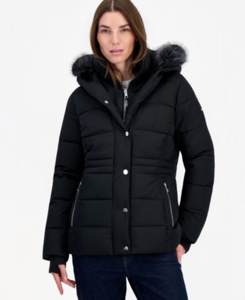 Женская куртка Calvin Klein Faux-Fur Hooded Utility Puffer, цвет: Чёрный