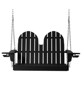 4ft Outdoor HDPE Poly Farmhouse Hanging Porch Swing With Cup Holders