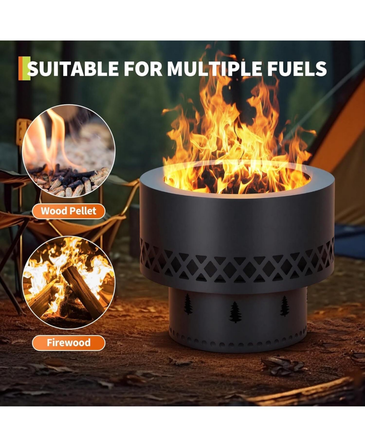 Xo 19 Inch Outdoor Wood Burning Fire Pit, Cold Rolled Steel Smokeless Fire Pit with Waterproof Storage Bag