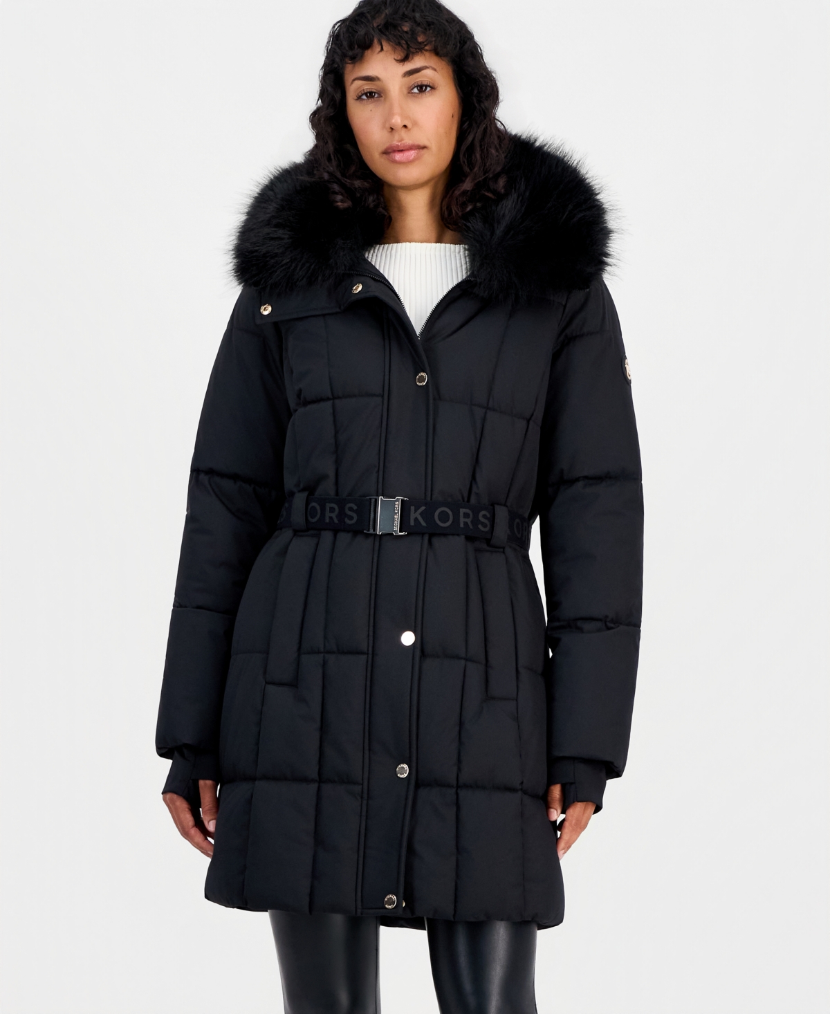 Michael Kors Women's Hooded Quilted Faux-Fur-Trim Puffer Coat
