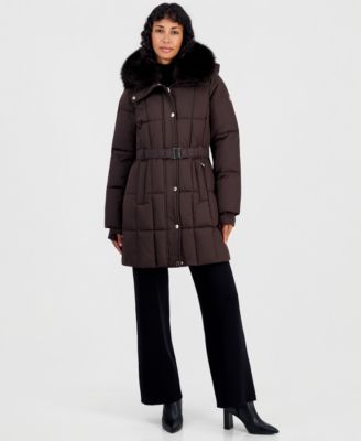 Michael Kors Women's Hooded Quilted Faux-Fur-Trim Puffer Coat