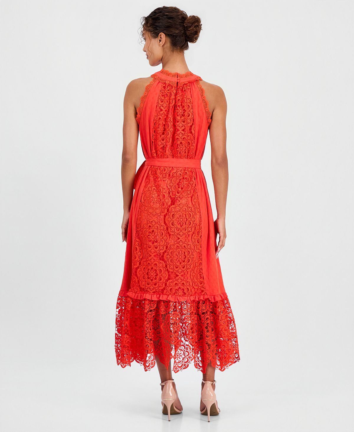 T Tahari Women's Sleeveless Halter Lace Maxi Dress view 3 — MAYCSS fashion products